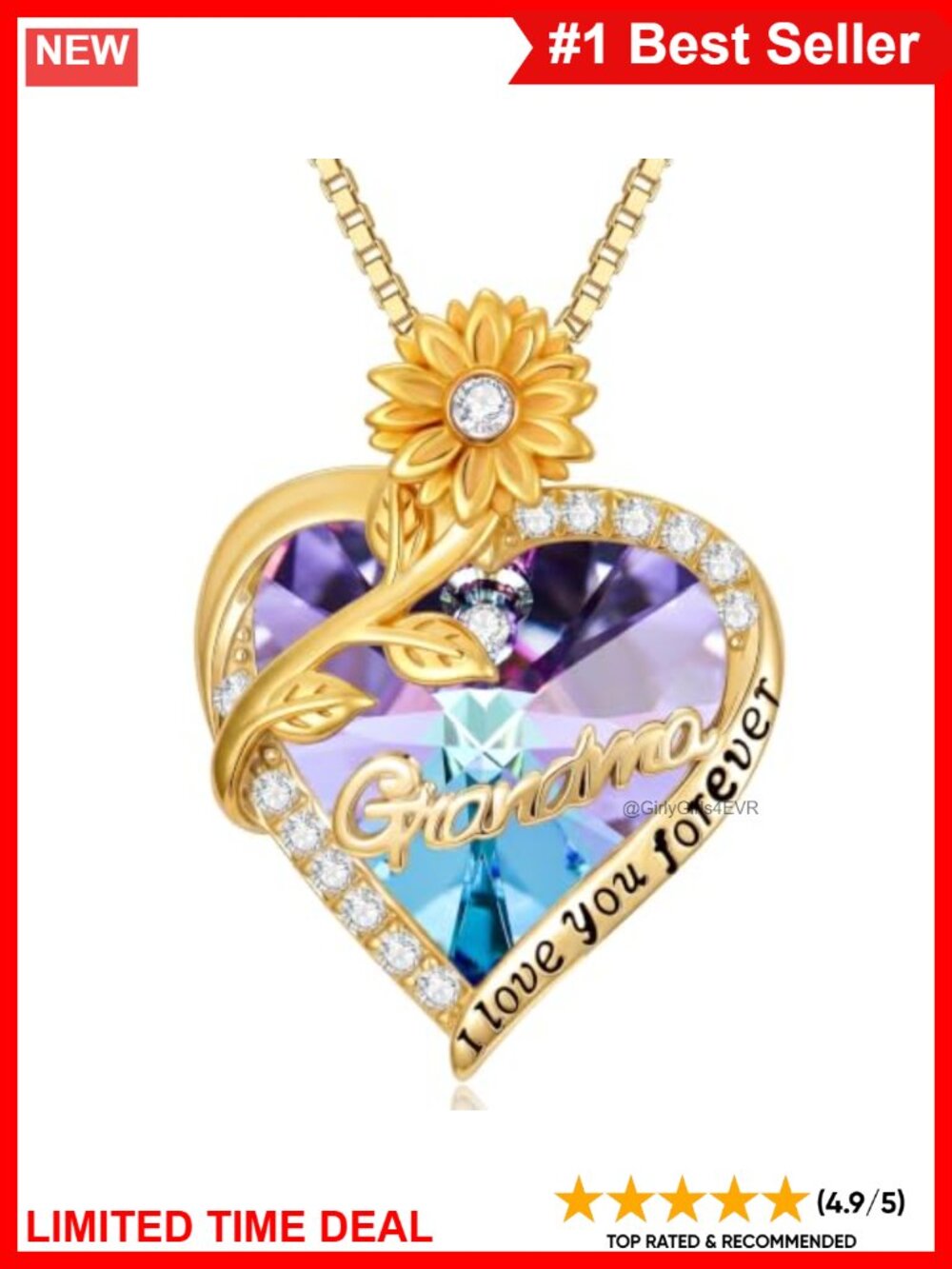 14K Gold Plated Sunflower Heart Pendant Necklace 18" Cable Chain
